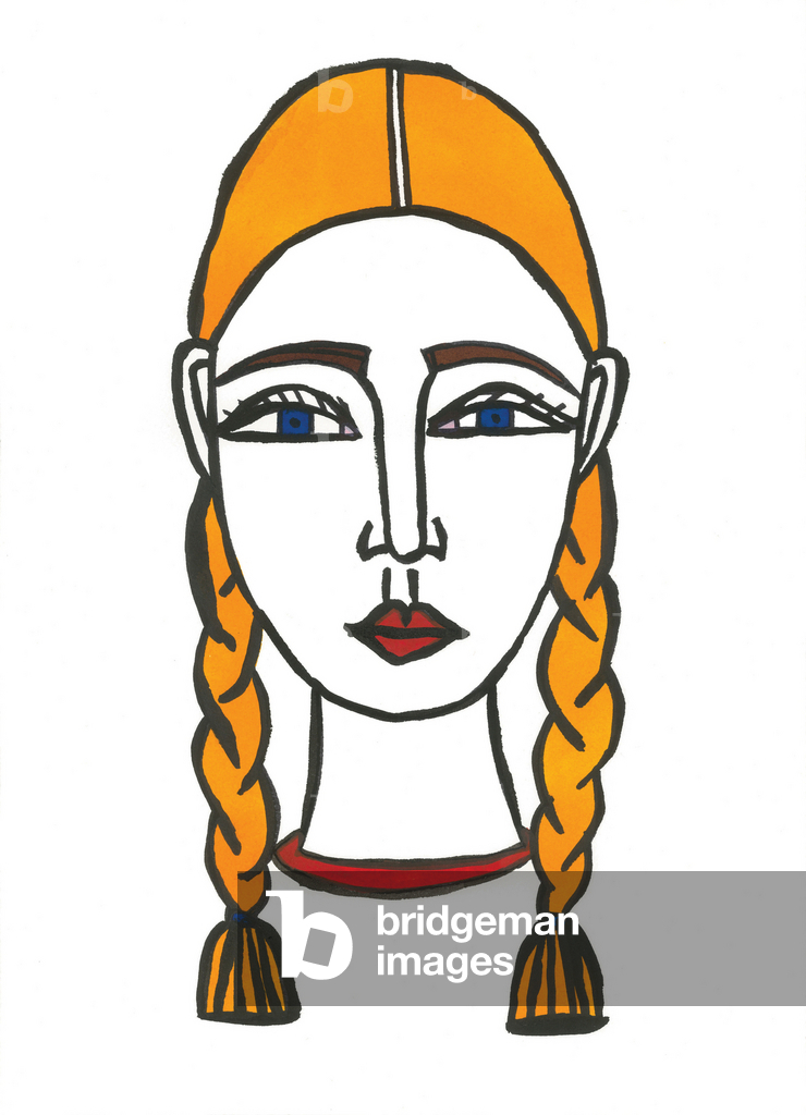 Capelli biondi intrecciati, 2024 (penna con pittura su carta)