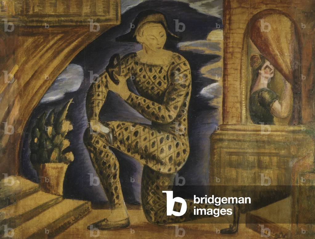 Immagine di Dipinto "Arlecchino e Colombina (olio su tela)" di Carlos Alberto Castellanos