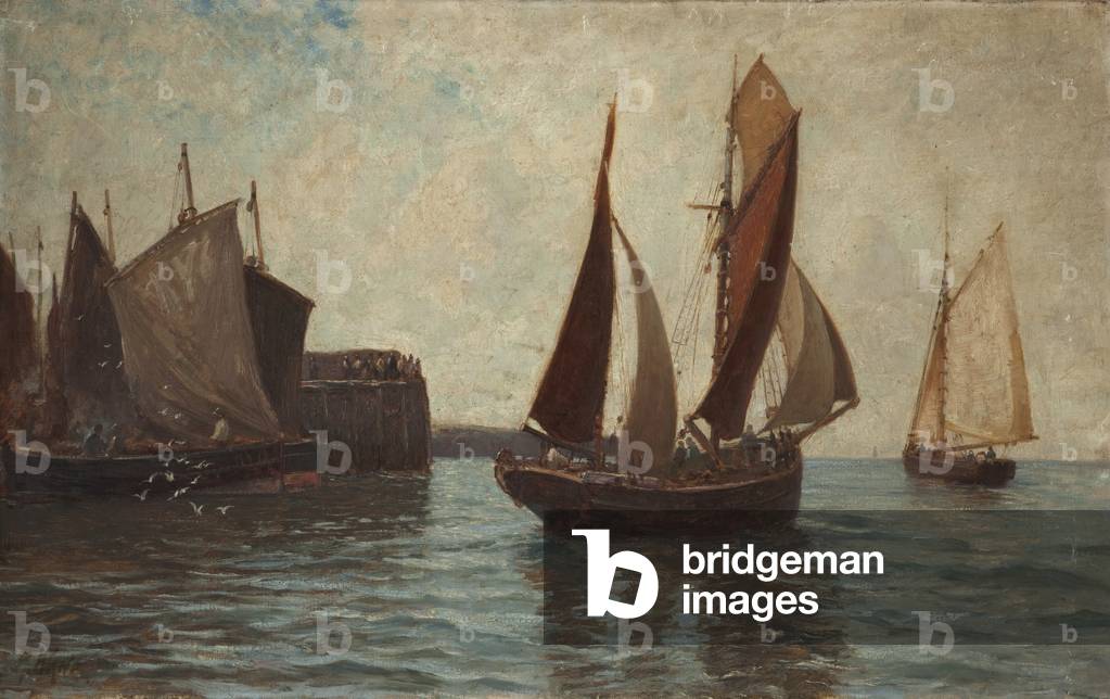 Fischerboote und Hafen (Öl auf Leinwand)