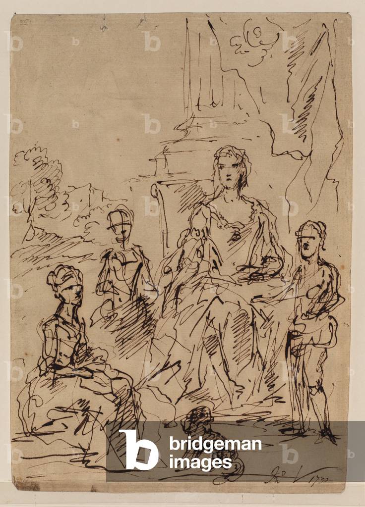 "Schizzo per un gruppo di ritratto di famiglia (recto)" 1730 di John Vanderbank
