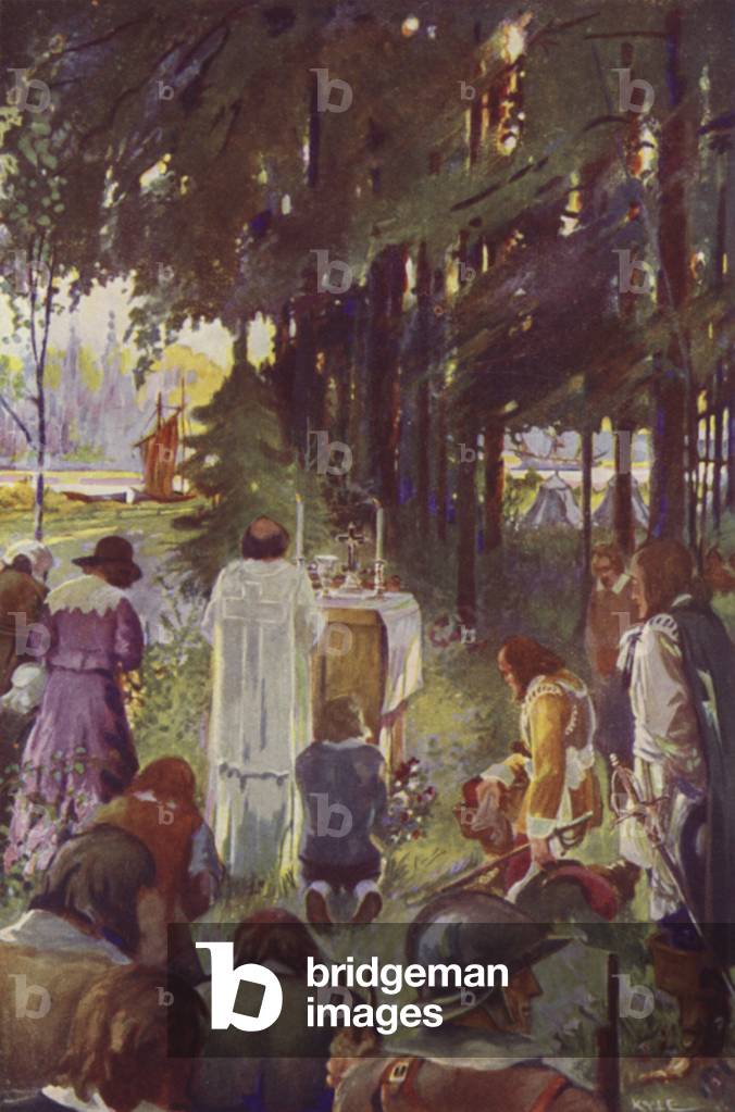 The Founding of Montreal (colour litho) by James Fergus Kyle