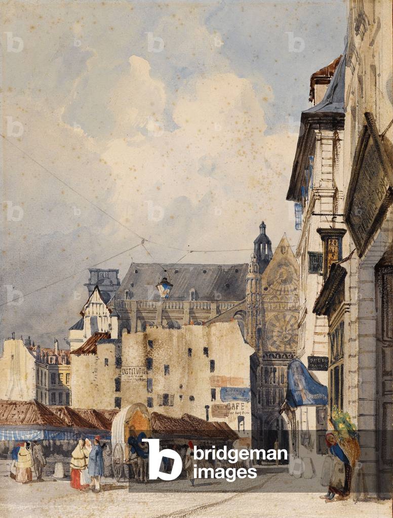 Bild von Zeichnung "Straße Prouvaires und die Kirche Saint-Eustache (Aquarell)" 1801 von Thomas Shotter Boys