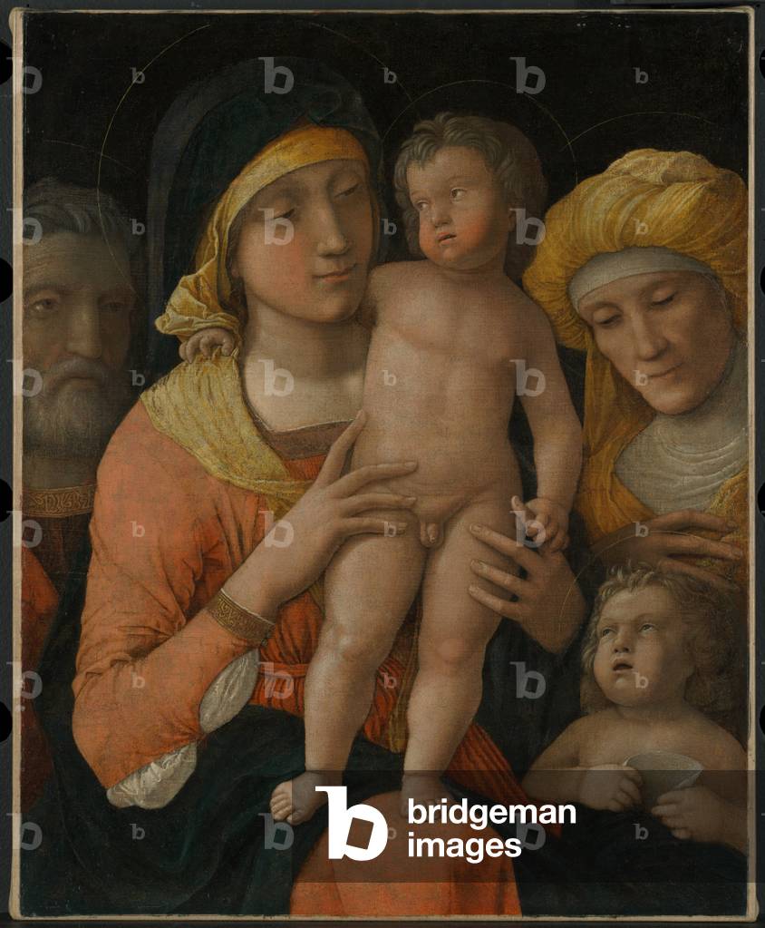 Die Madonna mit Kind und den Heiligen Joseph, Elisabeth und Johannes dem Täufer, um 1485-88 (Tempera, Öl und G