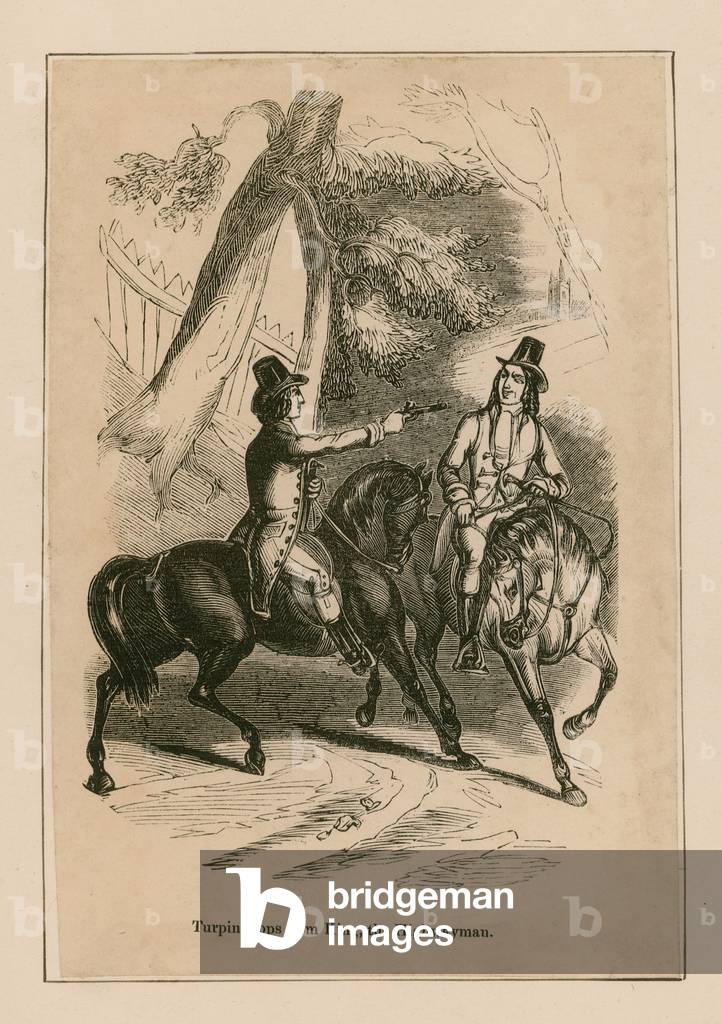 Dick Turpin stops Tom King by English Artist, b/w