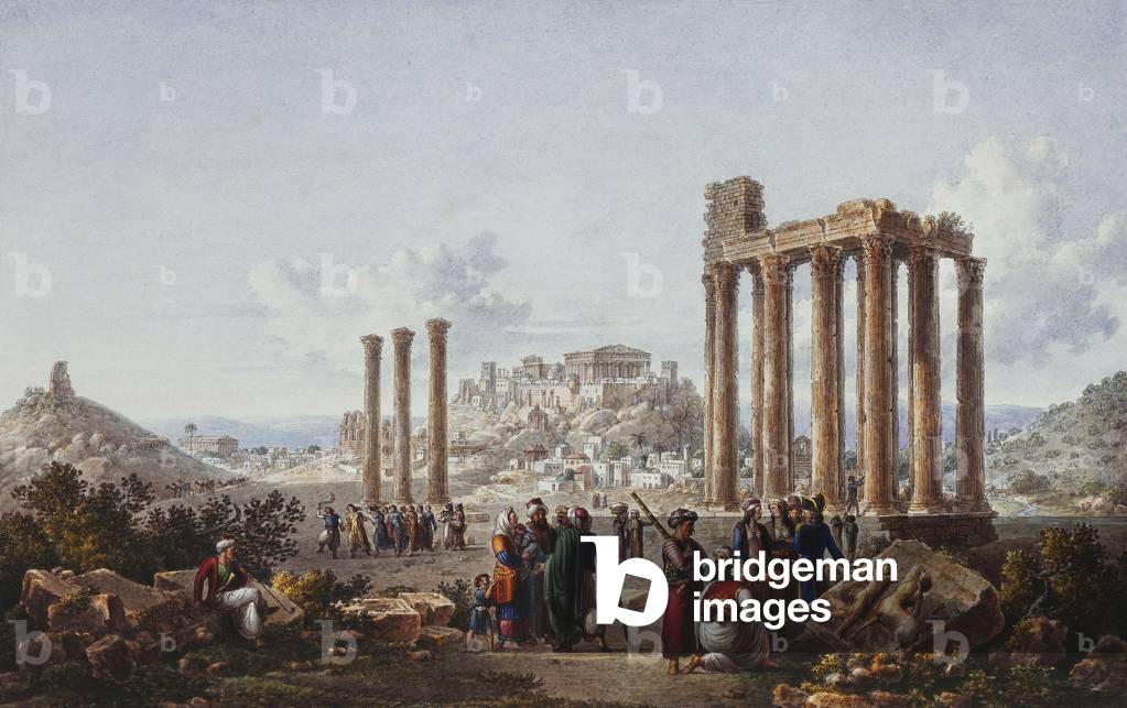 una vista del acropoli, Atene, dal Tempio di Zeus a Olympia, c. 1786-87 (nero piombo, penna, inchiostro nero e