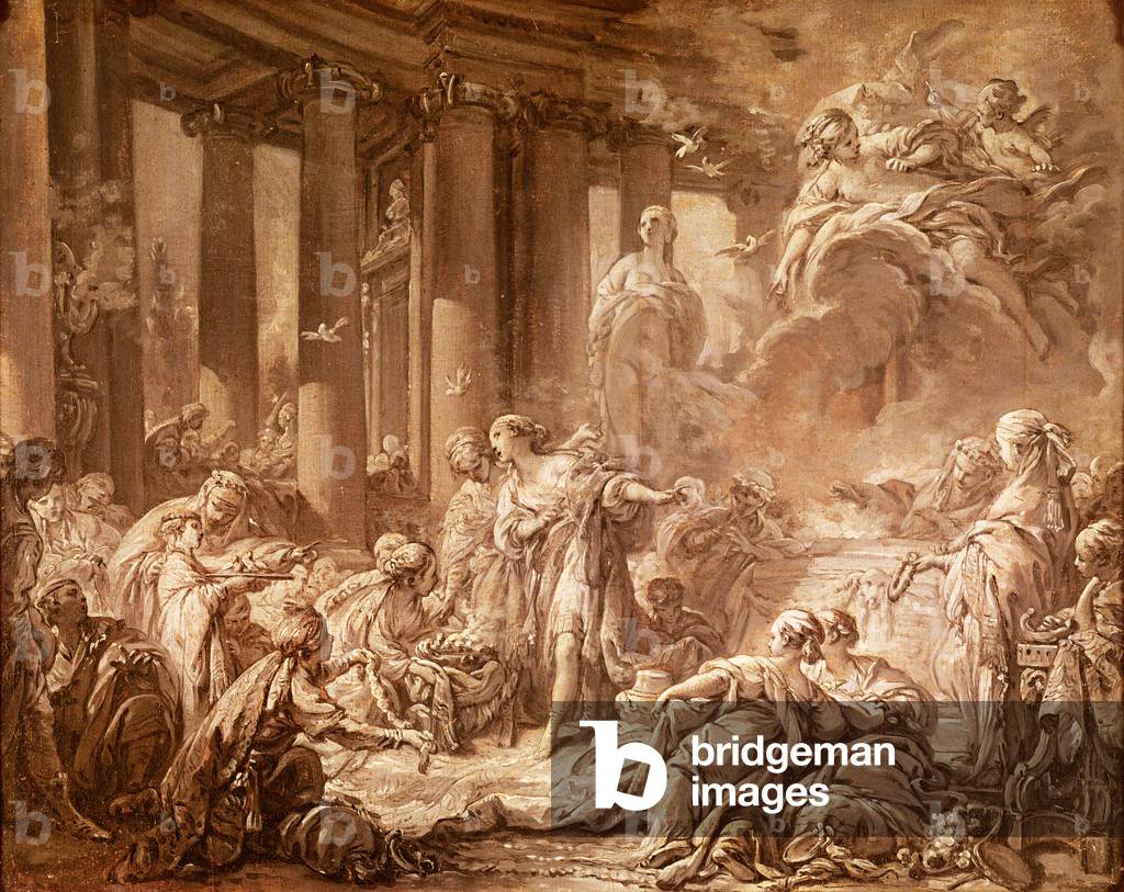 Psiche che riceve gli onori divini (studio preparatorio), 1740 circa (dipinto a olio su carta montato su tela)