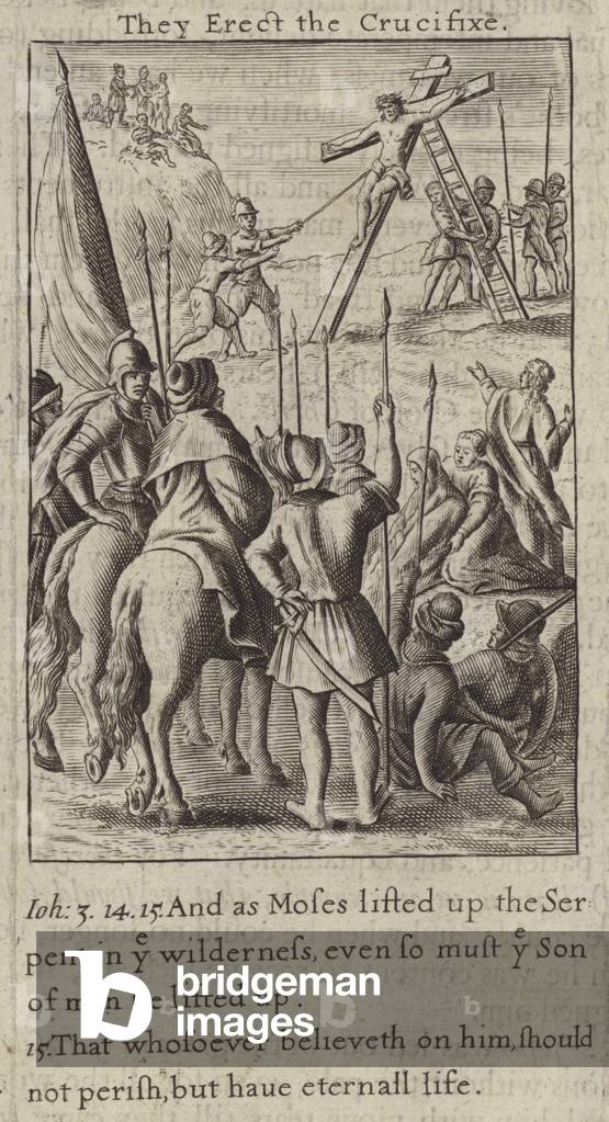 Image de Gravure représentant Jésus-Christ élevé sur la croix (gravure) 1678 par English School