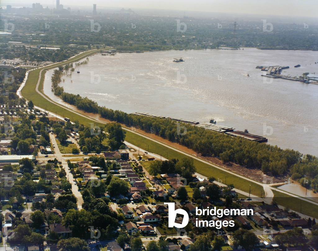 Image of NEW ORLEANS WATERFRONT Aerial view of the Mississippi River