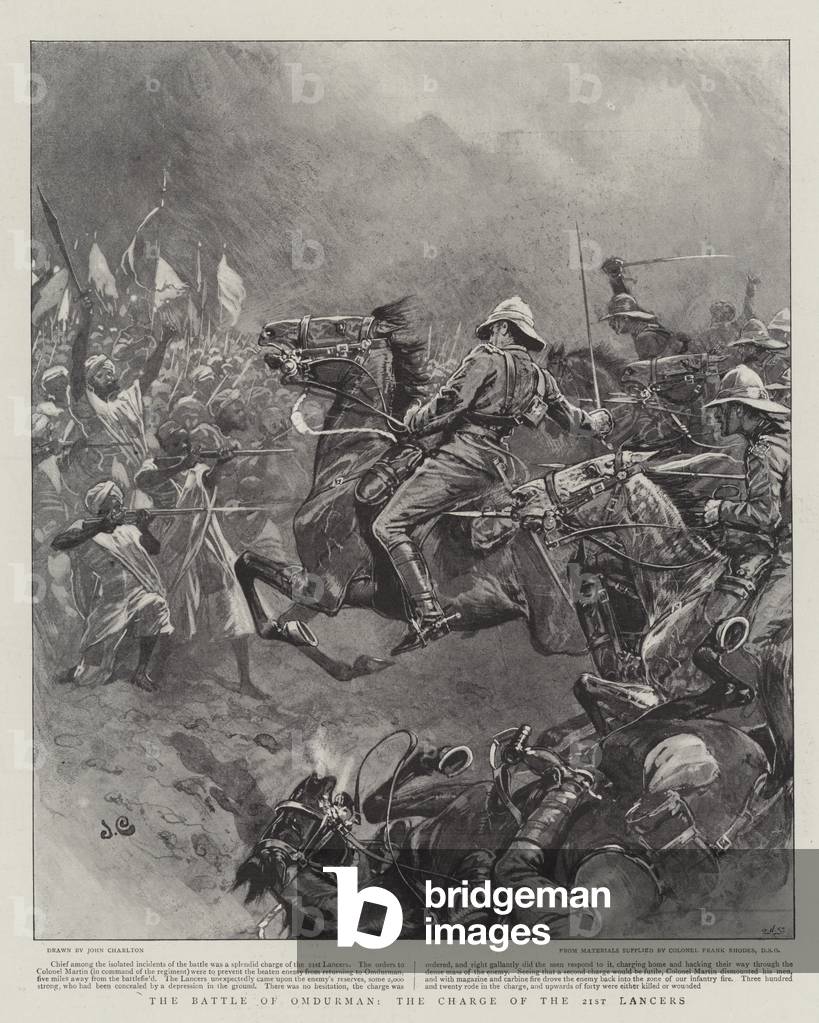 Die Schlacht von Omdurman, die Anklage der 21. Lancers (litho)