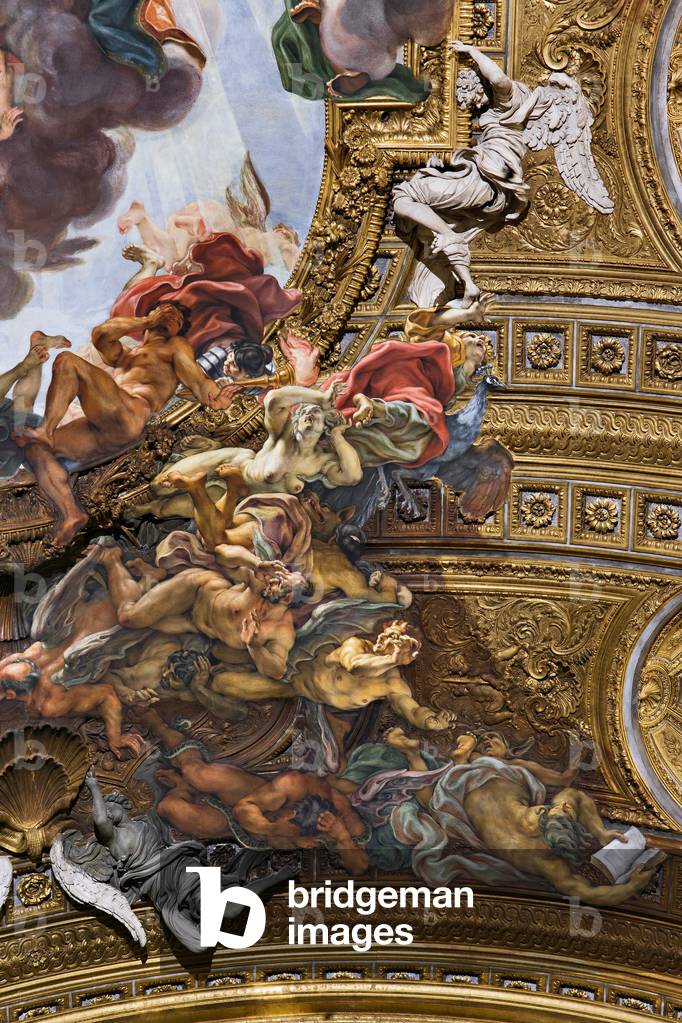 Bild von Fotografie "Detail des Gewölbes des Schiffes mit “Der Triumph im Namen Jesu”"