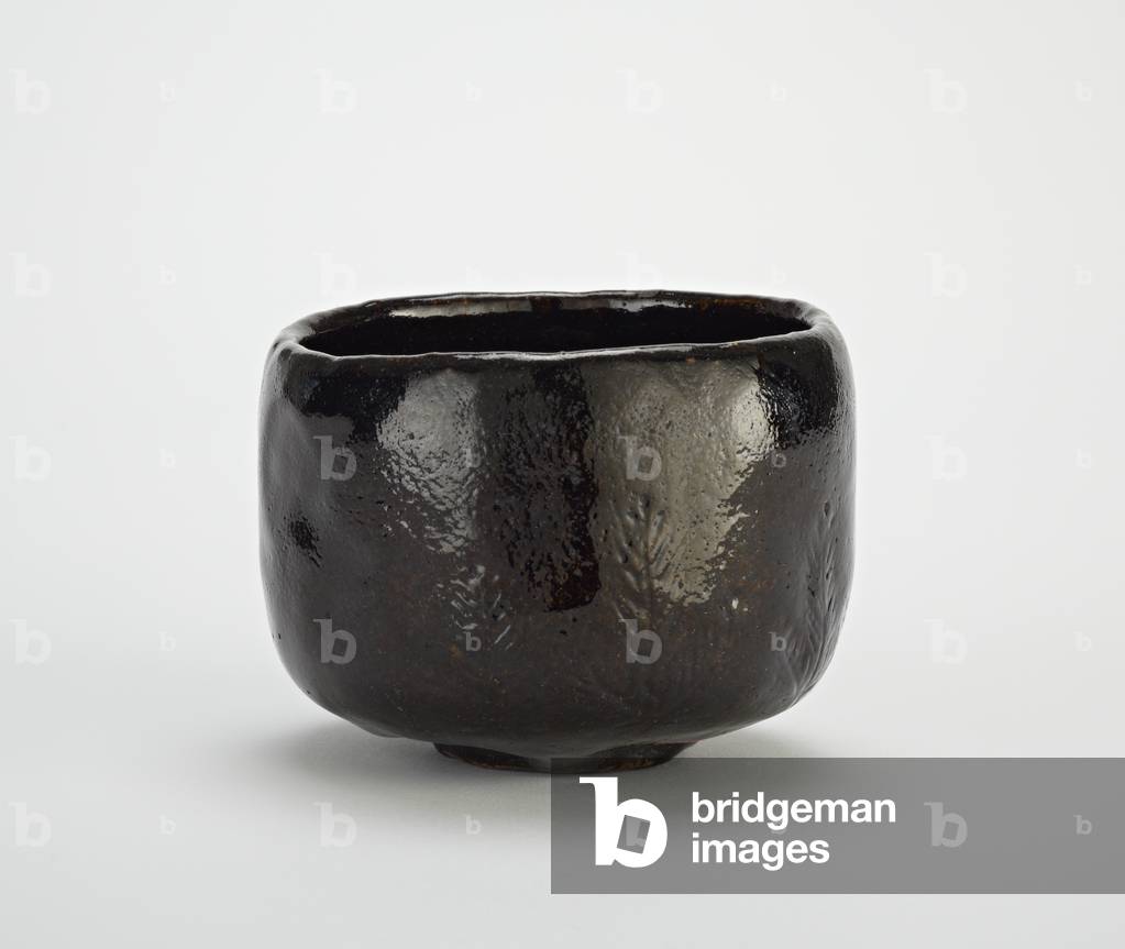 Tea bowl with design of seedling pines by Japanese Artist