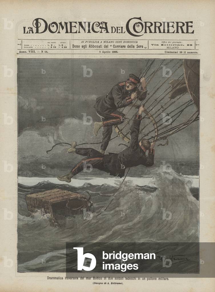 Dramatische Überquerung der Ostsee durch zwei deutsche Soldaten in einem Militärballon (Colour Litho)