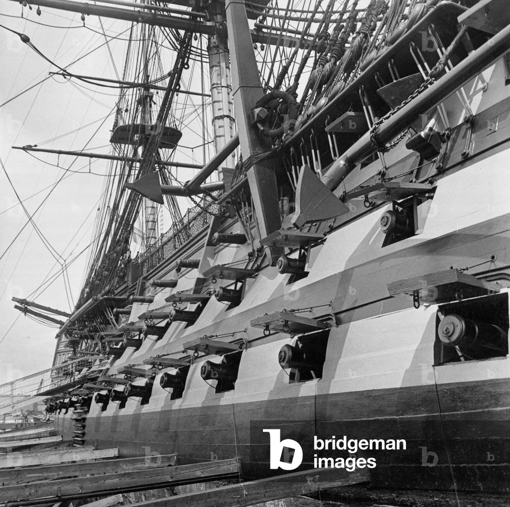 HMS Victory, the Battle of Trafalgar flagship of Lord Nelson. Gunports