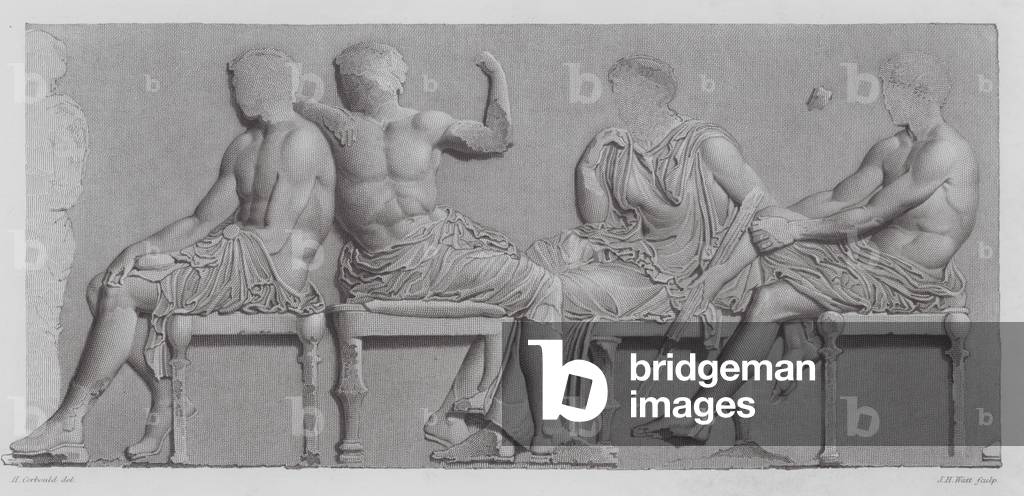 Quattro dei seduti, antico rilievo in marmo greco dal fregio del Partenone (incisione)