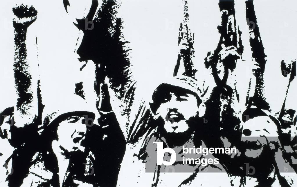 Fidel Castro con i suoi soldati vittoriosi a L'Avana, Cuba, dopo il rovesciamento del regime di Fulgencio Bati