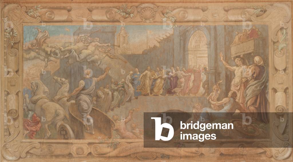 Szene aus John Bunyans Pilgerfortschritt: “Und alle Trompeten klingen für sie auf der anderen Seite” (tempera 