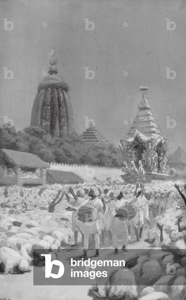 Immagine di Stampa "Adoratori che si prostrano davanti alla famosa macchina al Festival di Jagannath (litho)" 