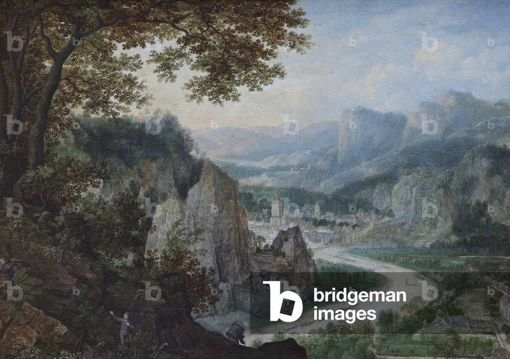 Image of Painting depicting A View on the Meuse with Miners by Lucas van Valckenborch
