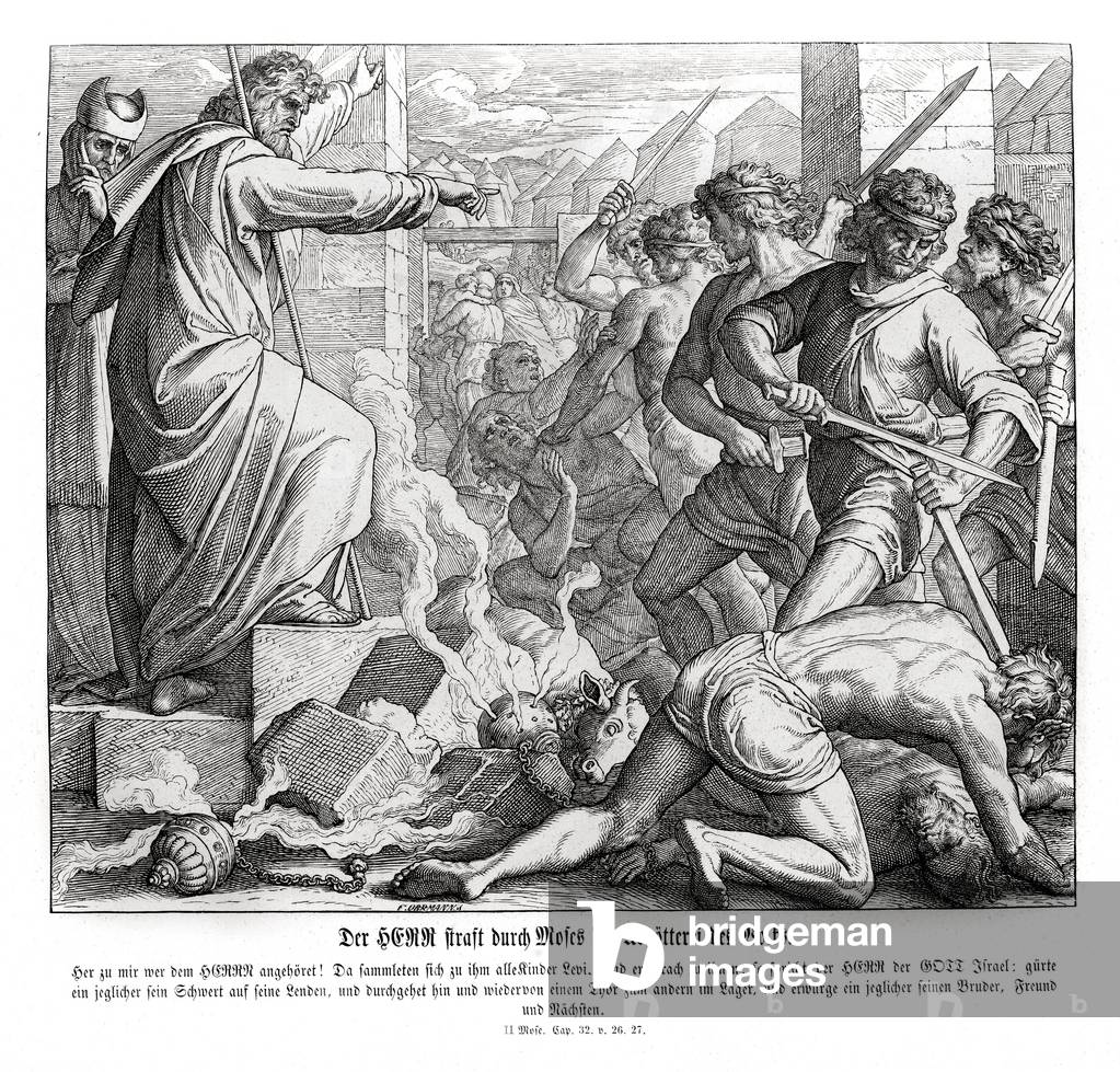 "Mose bestraft das Volk für ihre Götzendiener" von Julius Schnorr von Carolsfeld, b/w