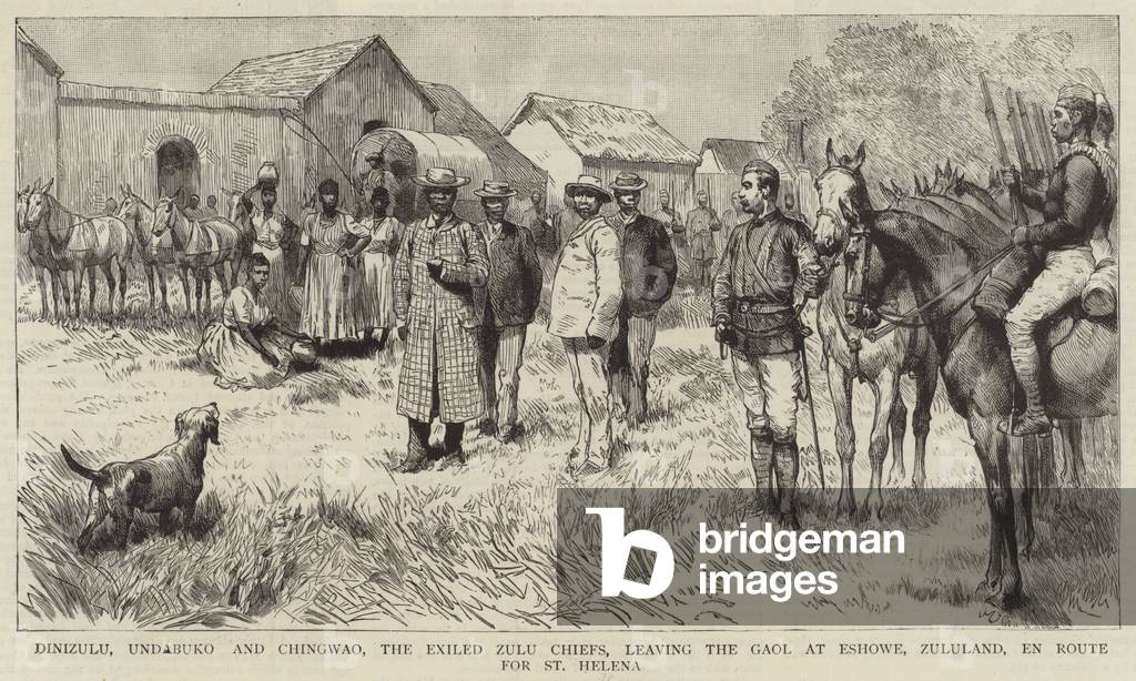 Dinizulu, Undabuko e Chingwao, il Esiliato Zulu Chiefs, lasciando il carcere a Eshowe, Zululand, En percorso p