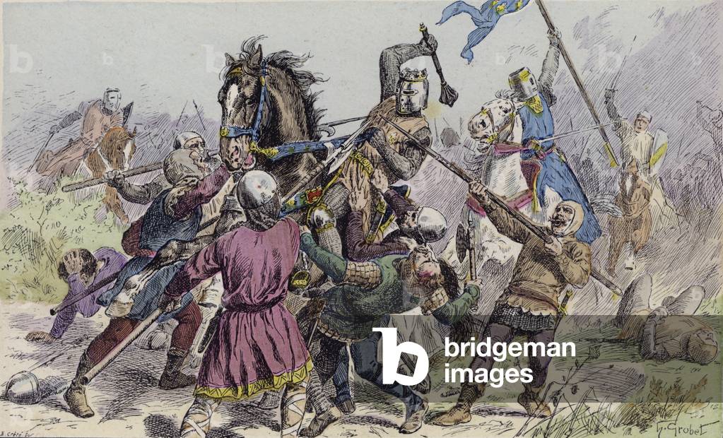 Philip Augustus bei der Schlacht von Bouvines, 1214 (Farbe Litho)