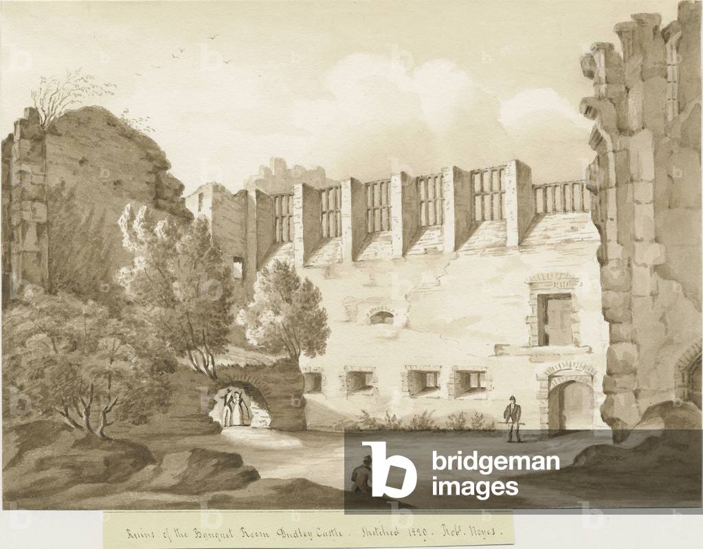 Image of Drawing depicting Dudley Castle - The Keep: sepia drawing 1820 by Robert Noyes