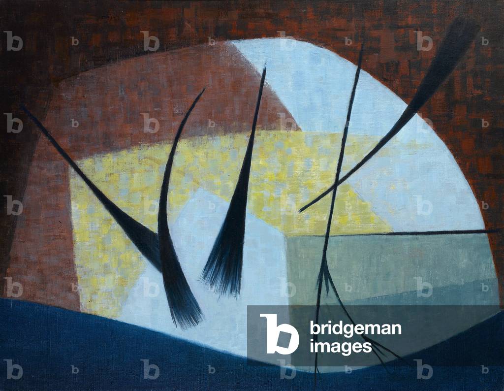 Organico forme su blu, rosso e giallo (olio su tela)