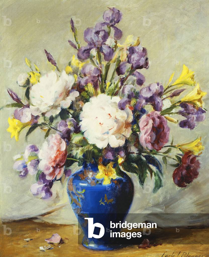 Immagine di Dipinto "natura morta con peonie e le Iris" di Carle J. Blenner