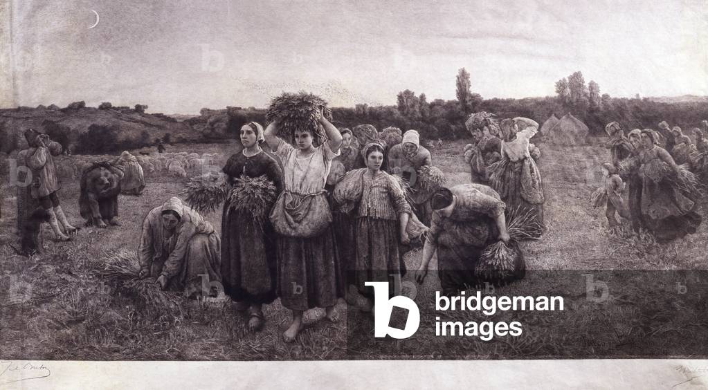 Women gathering hay by Jules Breton