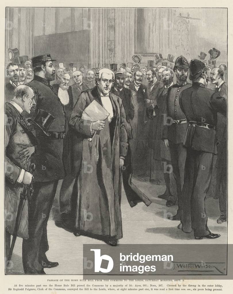 Passage of the Home Rule Bill from the Commons to the Lords, Saturday Morning, 2 September (engraving)