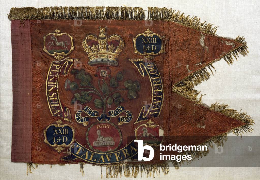 Regimental Guidon of the 23rd Light Dragoons, 1809 (roter Stoff mit Goldstickerei & Quasten)