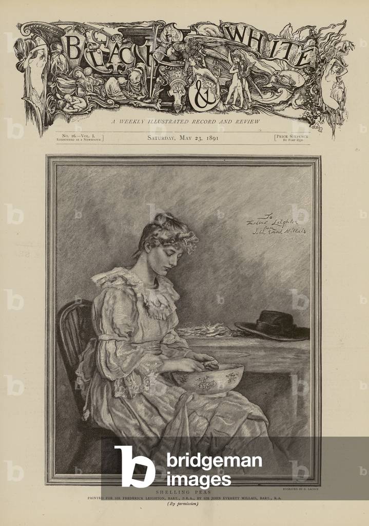 Shelling peas (engraving)
