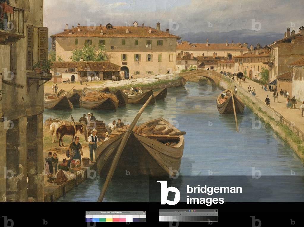 View of Naviglio Canal from the San Marco Bridge in Milan, 1834 (oil on canvas) (detail of 3497482)