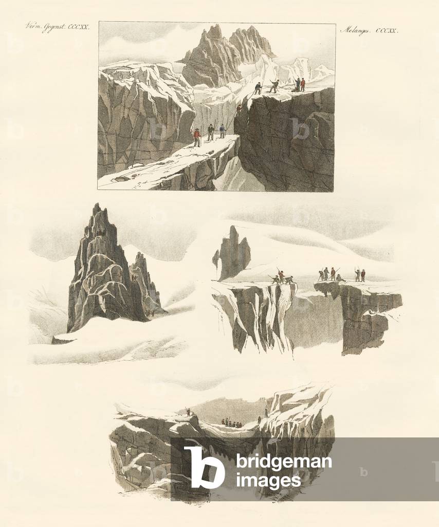 Immagine di Incisione "Sulla salita del Monte Blanc (incisione a colori)" di German School, b/w