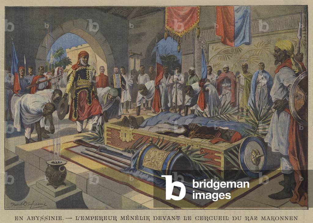 "Kaiser Menelik II. von Äthiopien vor dem Sarg seines Generals" von Paul Dufresne