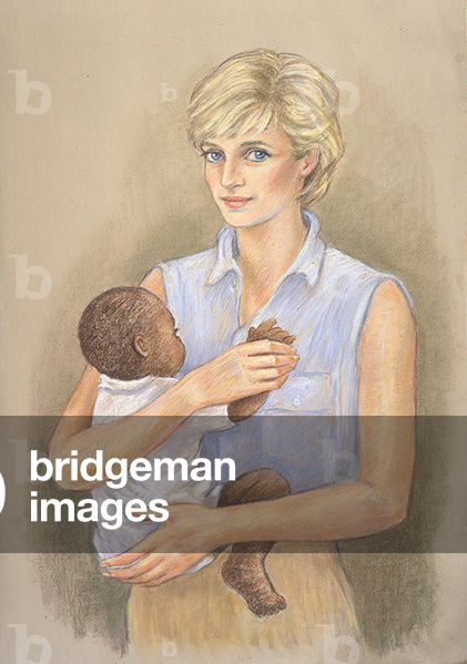 Prinzessin Diana und eine Waise (Pastell auf Papier)