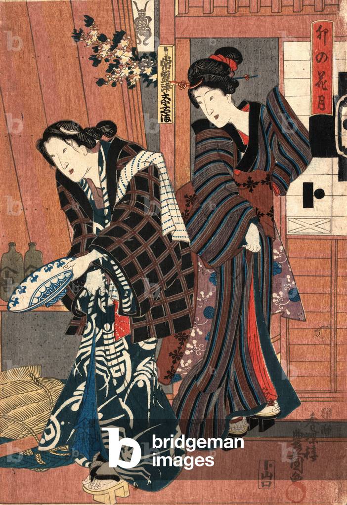 Unohana Zuki, aprile. [Tra il 1845 e il 1854], 1 stampa: xilografia, a colori; 35,6 x 24,5., la stampa mostra 