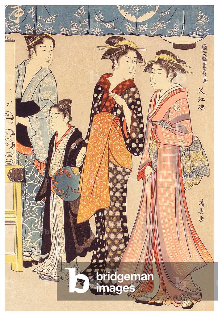 Image of Print depicting Japan: 'Enjoying the Evening'. Torii Kiyonaga (1752-1815) 1701 by Torii Kiyonaga