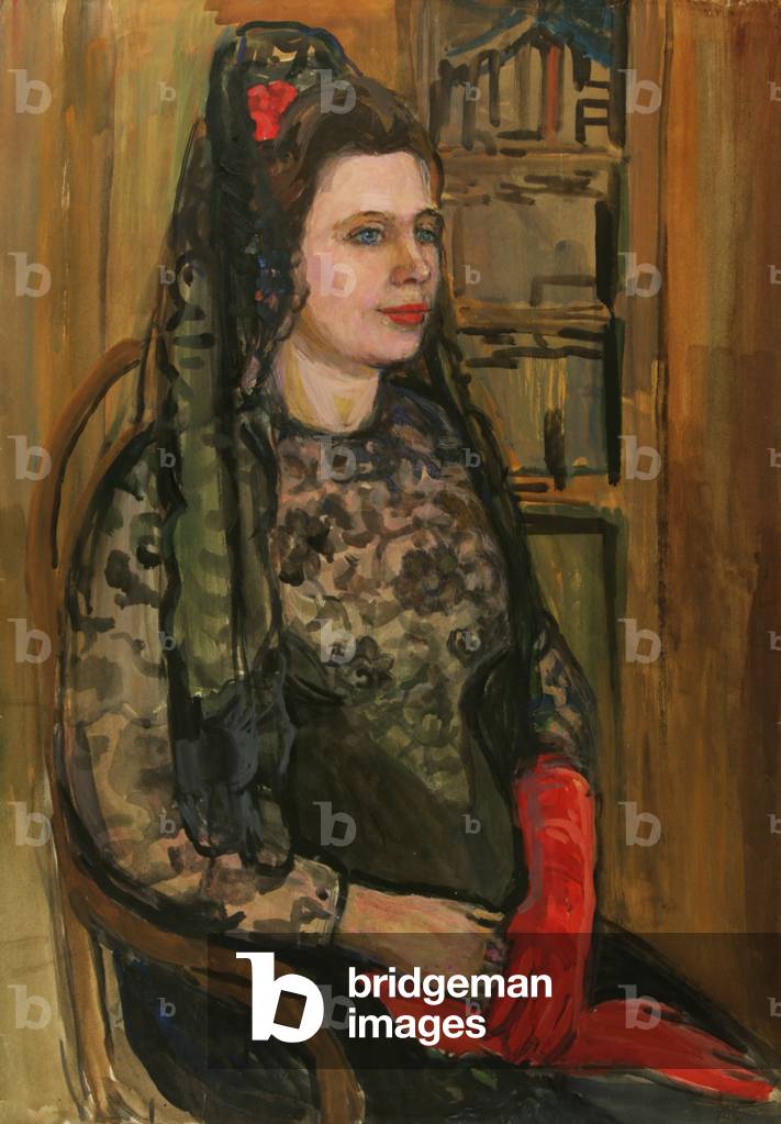 Ritratto di attrice del Teatro Roma, 1962 (tempera su carta)