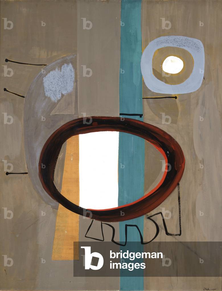 In Beige mit Sand, 1945 (Öl auf Karton mit Sand & Holzfurnier Collage)