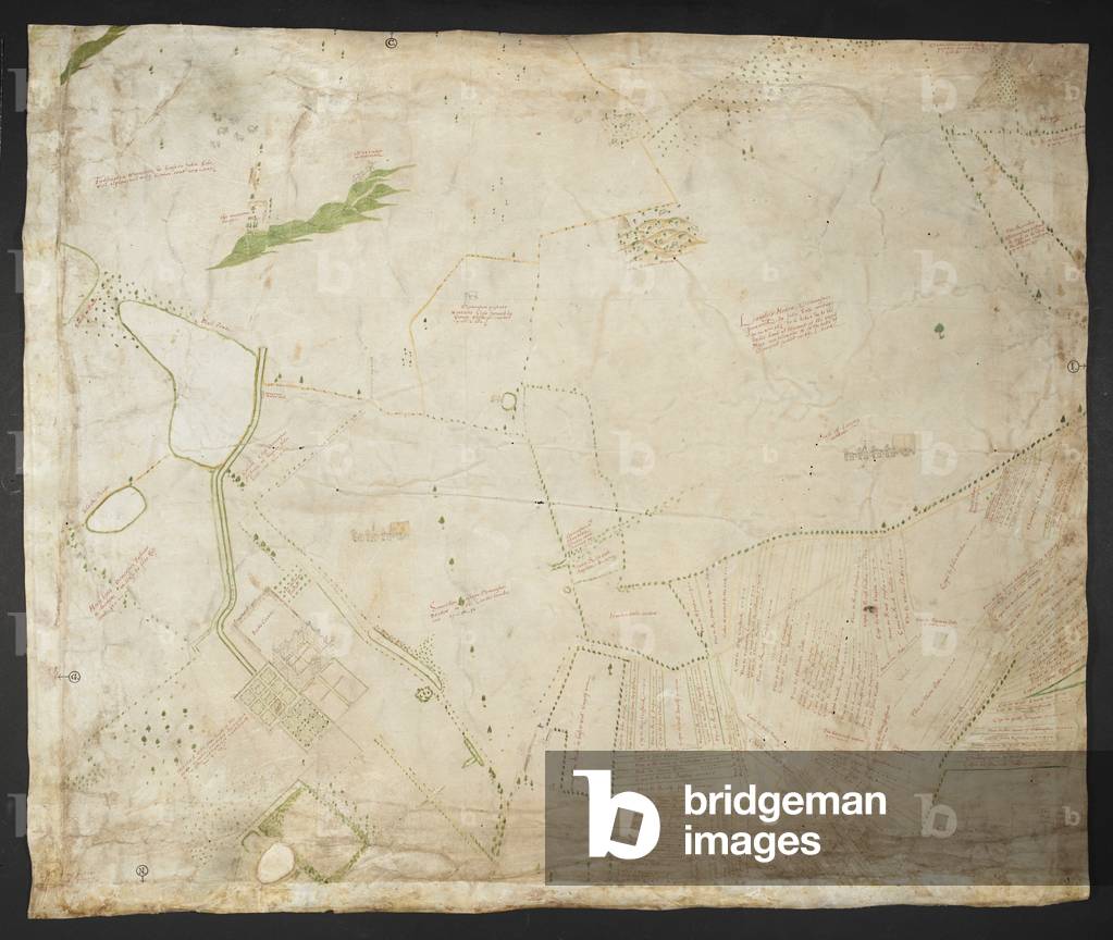 Aggiungi MS 38065FH Estate Map of Toddington Manor, 1581 (inchiostro e colore su pergamena)