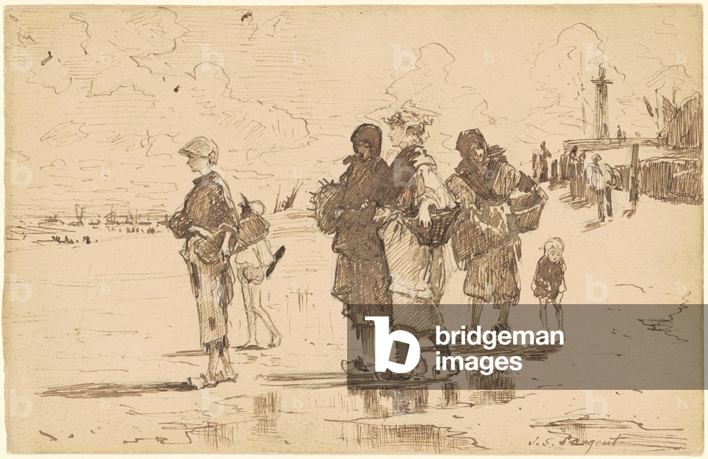 In rotta pour la pêche, o Setting Out to Fish, 1878 (inchiostro marrone e penna su matita su carta beige)