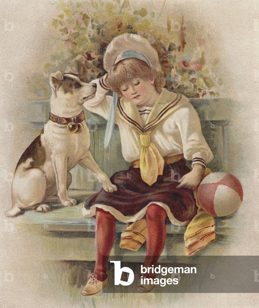 Immagine di Stampa "La ragazza che dorme e il suo cane (cromolitho)" di English School