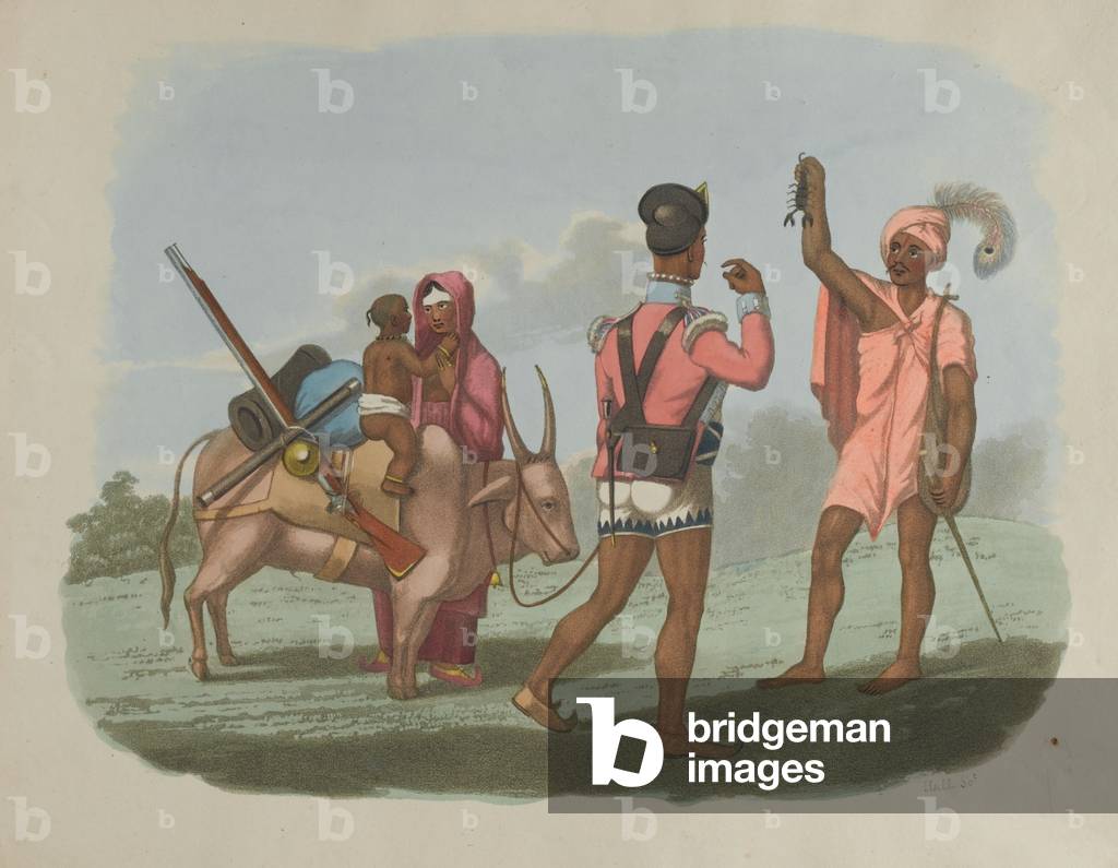 "Un Sepoy del Bengala e la sua famiglia incontrano una delle caste Byraggee" 1803 di T. Medland