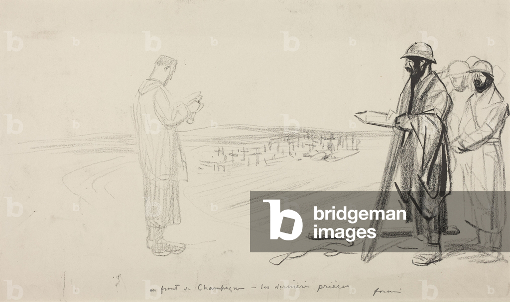 Au front de Champagne - Les dernieres prieres, 1914-1919 circa (inchiostro nero su carta)