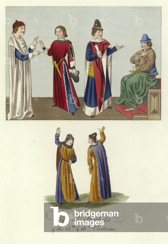 Abitudini ufficiali del XV e XVI secolo (incisione a colori)