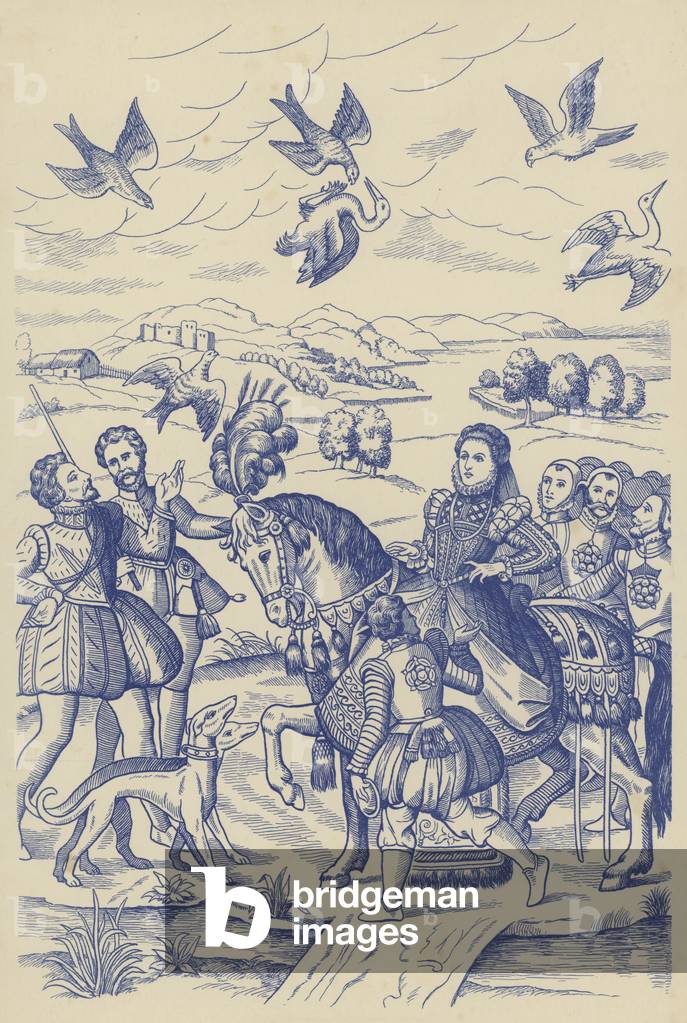 Image of Print depicting Queen Elizabeth hawking (litho) by English Artist