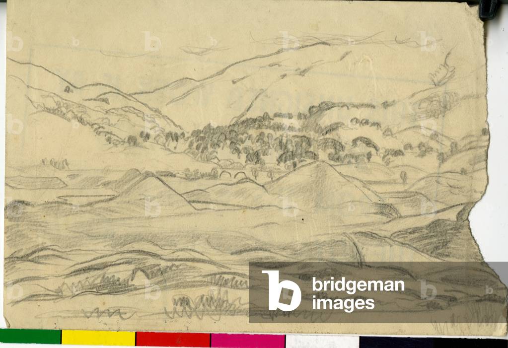 Bild von Zeichnung "Landschaft mit Brücke in der Ferne" 1926 von William George Gillies
