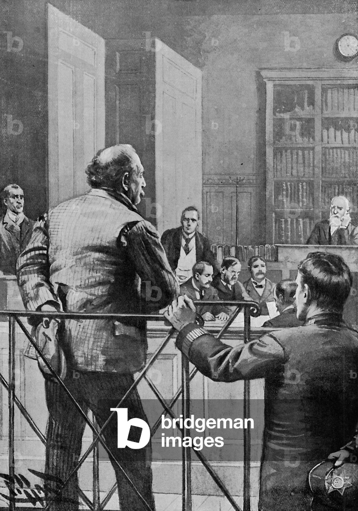 Bild von Druck "Untersuchung einer Anklage bei einem Polizeigericht (litho)" 1901 von English School
