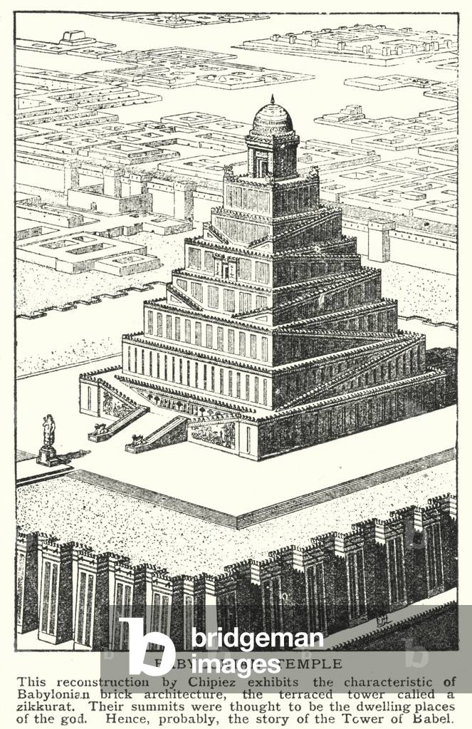 Image of Print depicting A Babylonian temple (litho) by English Artist